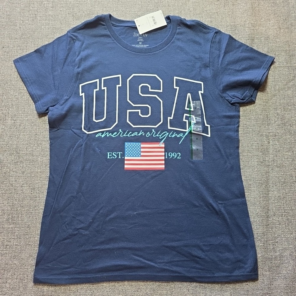 Zoe Liv Women's USA Original Short Sleeve Graphic T-Shirt - Navy Blue MEDIUM